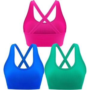 imageRUNNING GIRL Sports Bras for WomenSeamless Strappy Sports Bra High Support Crisscross Back with Removable PadsCbluepinkgreen