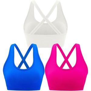 imageRUNNING GIRL Sports Bras for WomenSeamless Strappy Sports Bra High Support Crisscross Back with Removable PadsCpinkwhiteblue