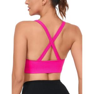 imageRUNNING GIRL Sports Bras for WomenSeamless Strappy Sports Bra High Support Crisscross Back with Removable PadsDpink