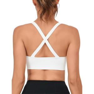 imageRUNNING GIRL Sports Bras for WomenSeamless Strappy Sports Bra High Support Crisscross Back with Removable PadsDwhite