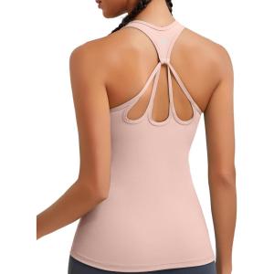 imageRUNNING GIRL Workout Tank Tops for Women Built in Shelf Bras PaddedSleeveless Gym Tops Athletic Yoga ShirtsDflush Pink