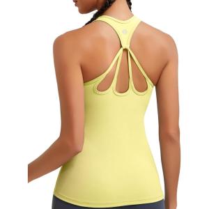 imageRUNNING GIRL Workout Tank Tops for Women Built in Shelf Bras PaddedSleeveless Gym Tops Athletic Yoga ShirtsDyellow