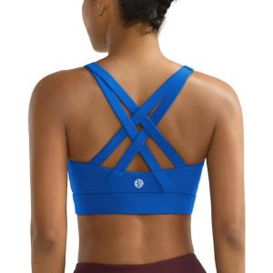 imageRUNNING GIRL Sports Bra for Women High SupportMolded Cup Strappy Running High Impact Sports Bras for WomenBlue
