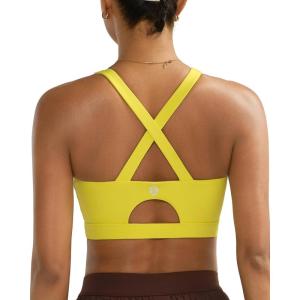 imageRUNNING GIRL Sports Bra for Women High SupportMolded Cup Strappy Running Sports Bras with Sewn in PadsBright Yellow
