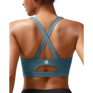 imageRUNNING GIRL Sports Bra for Women High SupportMolded Cup Strappy Running Sports Bras with Sewn in PadsDusty Blue