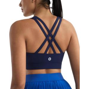 imageRUNNING GIRL Sports Bra for WomenStrappy Running CrissCross Back High Impact Sports Bra with Sewn in PadsNavy Blue