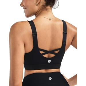 imageRUNNING GIRL Sports Bras for Women High Support Adjustable Straps High Impact Sports Bras with Sewn in Pads Workout BraBlack