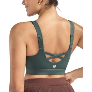 imageRUNNING GIRL Sports Bras for Women High Support Adjustable Straps High Impact Sports Bras with Sewn in Pads Workout BraSage Green