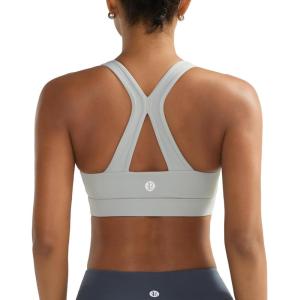 imageRUNNING GIRL Sports Bras for Women High Support V Neck Molded Cup High Impact Sports Bra with Sewn in PadsGrey