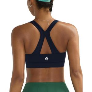 imageRUNNING GIRL Sports Bras for Women High Support V Neck Molded Cup High Impact Sports Bra with Sewn in PadsNavy Blue