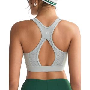 imageRUNNING GIRL High Impact Sports Bras for Women High Support Micro Perforated Mesh Sports Bra with Sewn in PadsGrey