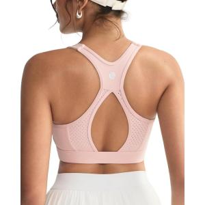 imageRUNNING GIRL High Impact Sports Bras for Women High Support Micro Perforated Mesh Sports Bra with Sewn in PadsPink