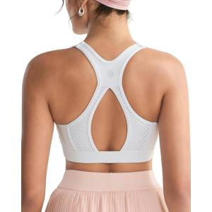 imageRUNNING GIRL High Impact Sports Bras for Women High Support Micro Perforated Mesh Sports Bra with Sewn in PadsWhite
