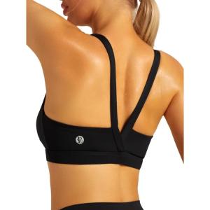 imageRUNNING GIRL Sports Bras for Women Medium Support Molded Cup Sports Bras with Sewn in Pads Strappy Workout Yoga BraJet Black