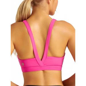 imageRUNNING GIRL Sports Bras for Women Medium Support Molded Cup Sports Bras with Sewn in Pads Strappy Workout Yoga BraVivid Pink
