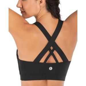 imageRUNNING GIRL Sports Bras for WomenPadded Strappy Sports Bras CrissCross Back Medium Support Sports Bras with Removable CupsAblack