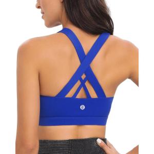 imageRUNNING GIRL Sports Bras for WomenPadded Strappy Sports Bras CrissCross Back Medium Support Sports Bras with Removable CupsAbright Blue