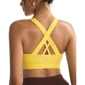imageRUNNING GIRL Sports Bras for WomenPadded Strappy Sports Bras CrissCross Back Medium Support Sports Bras with Removable CupsAbright Yellow