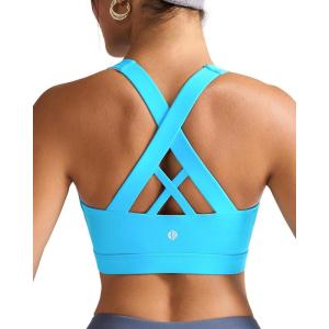 imageRUNNING GIRL Sports Bras for WomenPadded Strappy Sports Bras CrissCross Back Medium Support Sports Bras with Removable CupsAbrilliant Blue