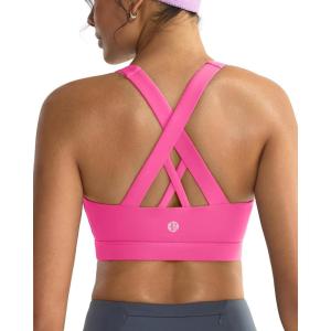 imageRUNNING GIRL Sports Bras for WomenPadded Strappy Sports Bras CrissCross Back Medium Support Sports Bras with Removable CupsAbrilliant Pink
