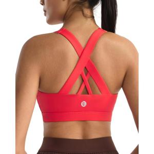 imageRUNNING GIRL Sports Bras for WomenPadded Strappy Sports Bras CrissCross Back Medium Support Sports Bras with Removable CupsAdeep Red