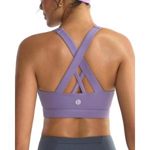 imageRUNNING GIRL Sports Bras for WomenPadded Strappy Sports Bras CrissCross Back Medium Support Sports Bras with Removable CupsAdusty Lavender