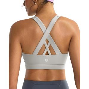 imageRUNNING GIRL Sports Bras for WomenPadded Strappy Sports Bras CrissCross Back Medium Support Sports Bras with Removable CupsAgrey