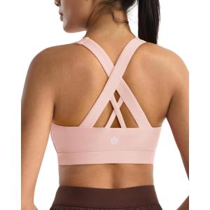 imageRUNNING GIRL Sports Bras for WomenPadded Strappy Sports Bras CrissCross Back Medium Support Sports Bras with Removable CupsApink