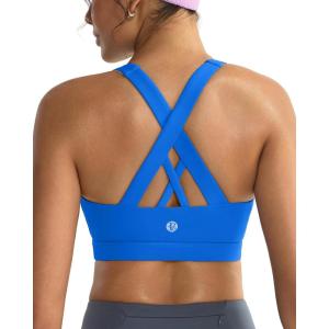 imageRUNNING GIRL Sports Bras for WomenPadded Strappy Sports Bras CrissCross Back Medium Support Sports Bras with Removable CupsAsparkle Blue
