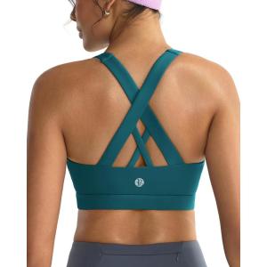 imageRUNNING GIRL Sports Bras for WomenPadded Strappy Sports Bras CrissCross Back Medium Support Sports Bras with Removable CupsAteal