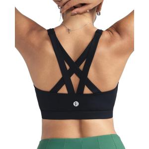 imageRUNNING GIRL Sports Bras for WomenPadded Strappy Sports Bras CrissCross Back Medium Support Sports Bras with Removable CupsBblack