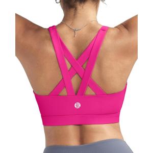 imageRUNNING GIRL Sports Bras for WomenPadded Strappy Sports Bras CrissCross Back Medium Support Sports Bras with Removable CupsBhot Pink