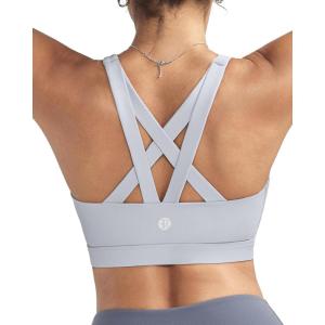 imageRUNNING GIRL Sports Bras for WomenPadded Strappy Sports Bras CrissCross Back Medium Support Sports Bras with Removable CupsBice Grey