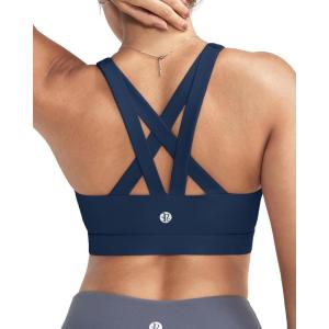 imageRUNNING GIRL Sports Bras for WomenPadded Strappy Sports Bras CrissCross Back Medium Support Sports Bras with Removable CupsBnavy Blue