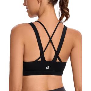 imageRUNNING GIRL Sports Bras for WomenPadded Strappy Sports Bras CrissCross Back Medium Support Sports Bras with Removable CupsDink Black
