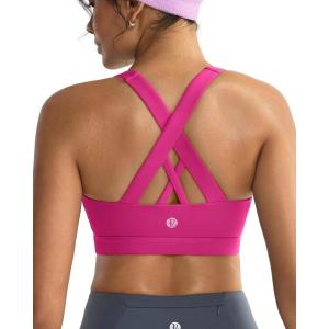imageRUNNING GIRL Sports Bras for WomenPadded Strappy Sports Bras CrissCross Back Medium Support Sports Bras with Removable CupsHot Pink