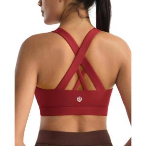 imageRUNNING GIRL Sports Bras for WomenPadded Strappy Sports Bras CrissCross Back Medium Support Sports Bras with Removable CupsRed
