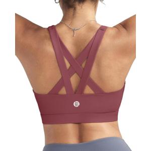 imageRUNNING GIRL Sports Bras for WomenPadded Strappy Sports Bras CrissCross Back Medium Support Sports Bras with Removable CupsRose Red