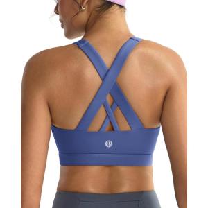 imageRUNNING GIRL Sports Bras for WomenPadded Strappy Sports Bras CrissCross Back Medium Support Sports Bras with Removable CupsViolet Storm