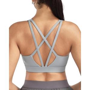 imageRUNNING GIRL Sports Bras for Women High Support Molded Cup High Impact Sports Bras with Sewn in Pads Strappy Yoga BraGrey