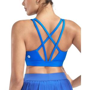 imageRUNNING GIRL Sports Bras for Women High Support Molded Cup High Impact Sports Bras with Sewn in Pads Strappy Yoga BraSparkle Blue