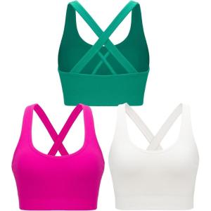 image:imageRUNNING GIRL Sports Bra for Women High Support CrissCross Back Padded Strappy Sports Bras Yoga Bra with Removable CupsAwhitepinkgreen