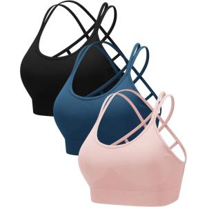 image:imageRUNNING GIRL Sports Bras for Women Pack Criss Cross Back Sexy Strappy Sports Bra Seamless Padded Yoga Bra with Removable Cups3pack BlackNavyPink