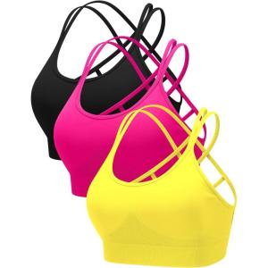 image:imageRUNNING GIRL Sports Bras for Women Pack Criss Cross Back Sexy Strappy Sports Bra Seamless Padded Yoga Bra with Removable Cups3pack BlackYellowHotpink