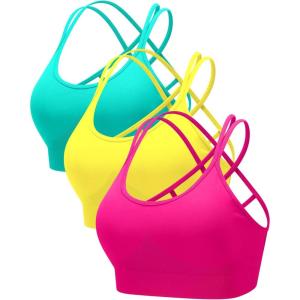 image:imageRUNNING GIRL Sports Bras for Women Pack Criss Cross Back Sexy Strappy Sports Bra Seamless Padded Yoga Bra with Removable Cups3pack GreenYellowHotpink