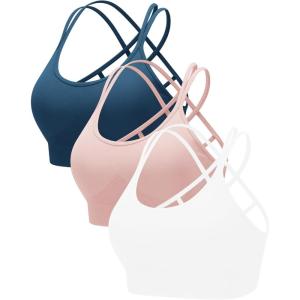 image:imageRUNNING GIRL Sports Bras for Women Pack Criss Cross Back Sexy Strappy Sports Bra Seamless Padded Yoga Bra with Removable Cups3pack NavyWhitePink