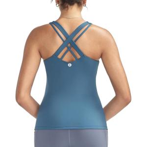 image:imageRUNNING GIRL Tank top with Built in Bra for WomenCompression Shirts Crisscross Back Workout Yoga TopsNavy Blue
