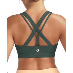 image:imageRUNNING GIRL Sports Bras for WomenSeamless Strappy Sports Bra High Support Crisscross Back with Removable Pads1dark Green