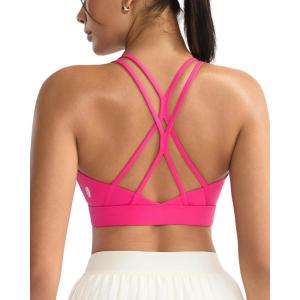 image:imageRUNNING GIRL Sports Bras for WomenStrappy Crisscross Back Padded Low Impact Running Sports Bra with Removable CupsAbright Pink