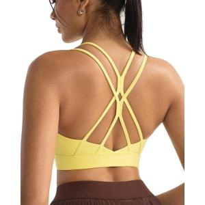 image:imageRUNNING GIRL Sports Bras for WomenStrappy Crisscross Back Padded Low Impact Running Sports Bra with Removable CupsAbright Yellow